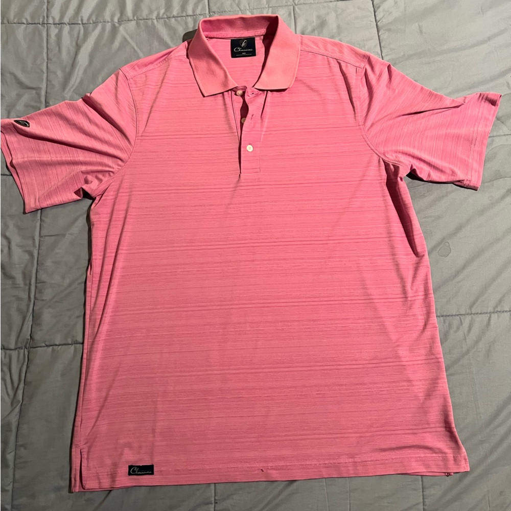 CLEVELAND CLASSICS men’s size medium golf polo pink stripes